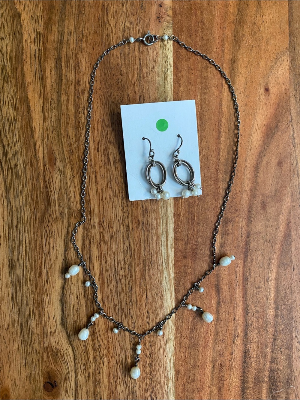 Dainty pearl Drop 925 silver Necklace & a matching Earrings Set